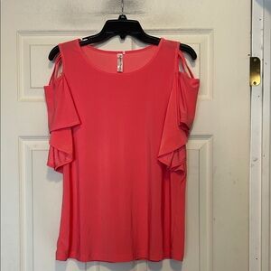 PerSeption Concept Coral Cold Shoulder Flutter Sleeve Blouse Size Large